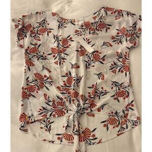 Grey LA Womens Short Sleeve Lightweight White and Orange Floral Blouse - NWT - M